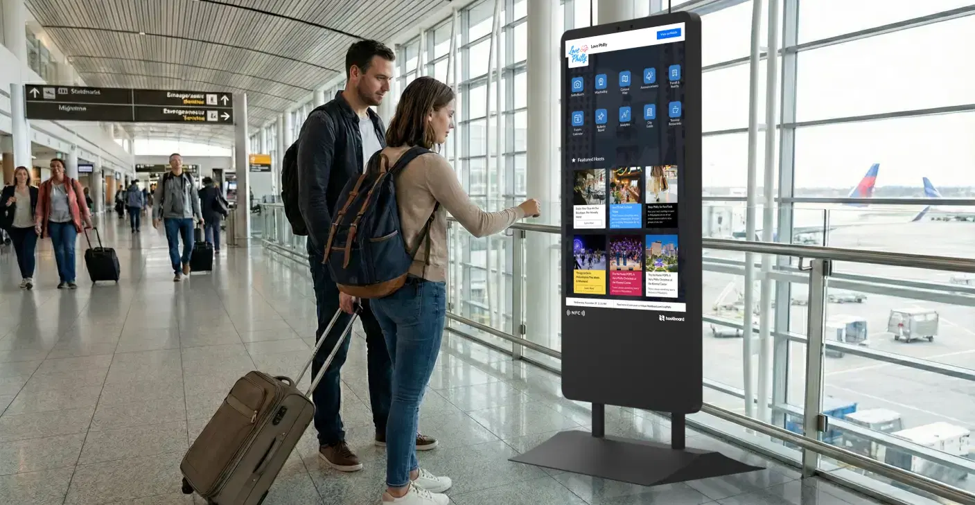 Hotel lobby with VSTR kiosk touchpoint